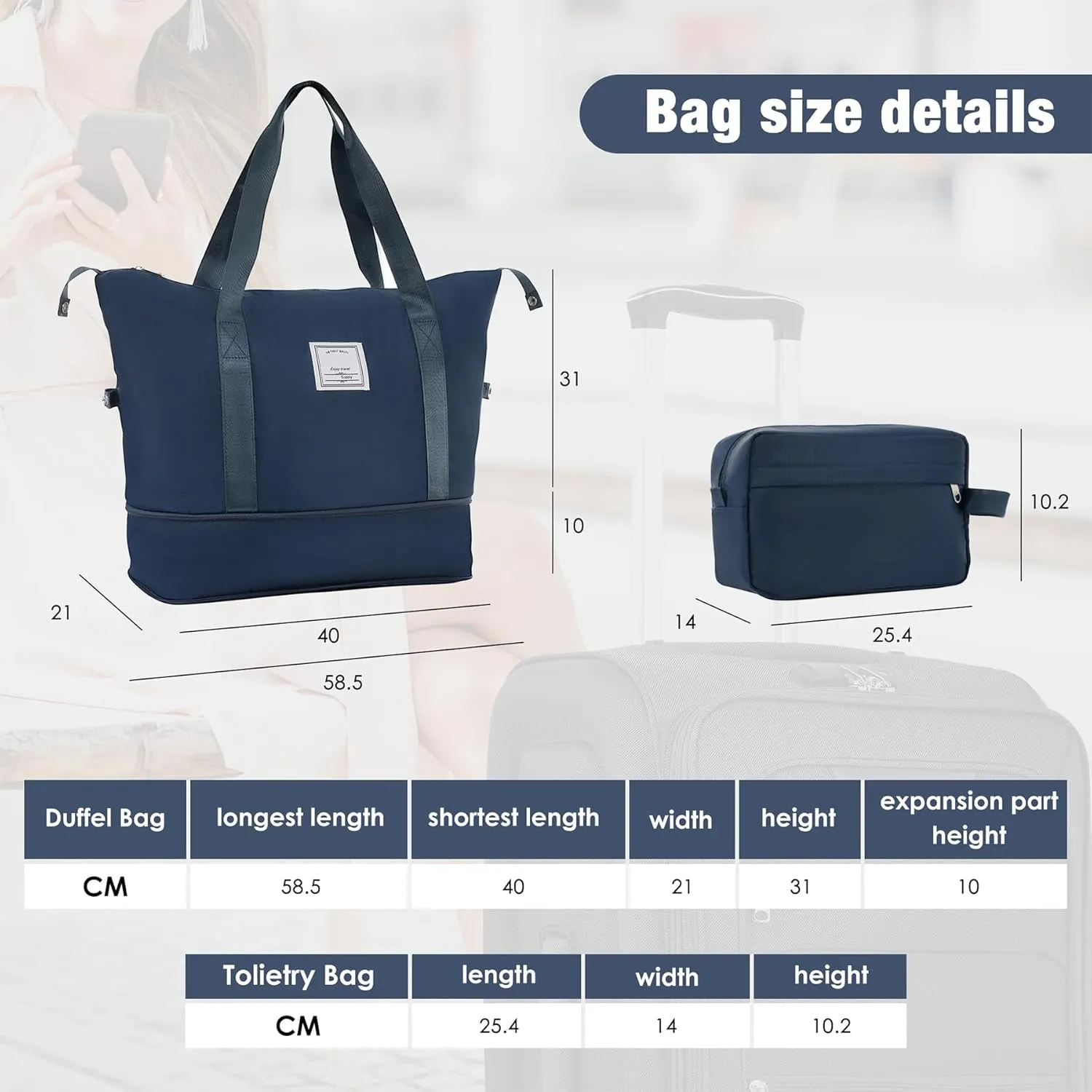 Lightweight Expandable Softside Luggage Sets 3 Piece, Large Capacity Travel Suitcase with Spinner Wheel, TSA Lock, Easy Access Design and Adjustable Telescoping Handle (Dark Blue)