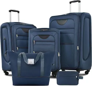Lightweight Expandable Softside Luggage Sets 3 Piece, Large Capacity Travel Suitcase with Spinner Wheel, TSA Lock, Easy Access Design and Adjustable Telescoping Handle (Dark Blue)