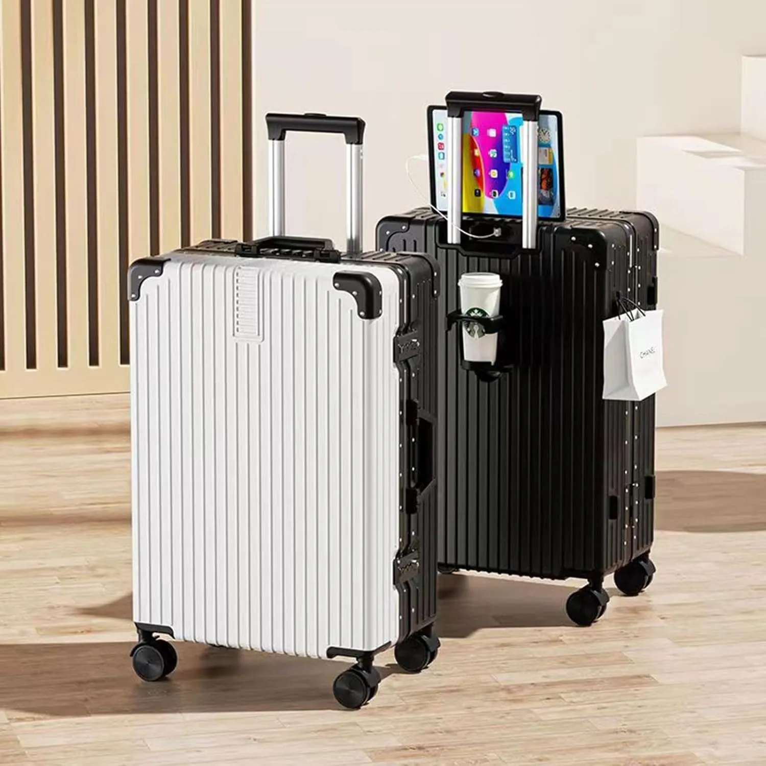 Lightweight Suitecase With Carry-on Bag, With Spinner Wheels, Expandable Luggage, Equipped With Anti-pick Combination Lock (Color : 22, Size : Rose)