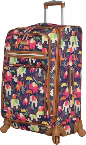 Lily Bloom Luggage 24" Expandable Design Pattern Suitcase With Spinner Wheels For Woman (24in, Elephant Rain)