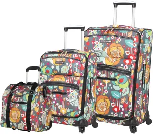 Lily Bloom Luggage 3 Piece Softside Spinner Suitcase Set Collection (Bliss)