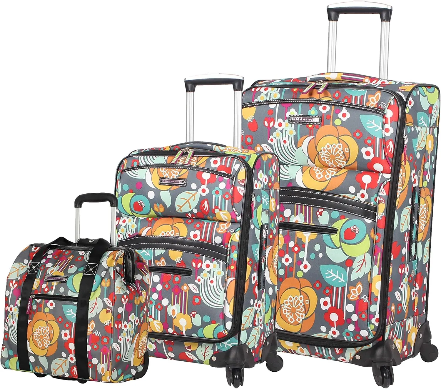 Lily Bloom Luggage 3 Piece Softside Spinner Suitcase Set Collection (Bliss)
