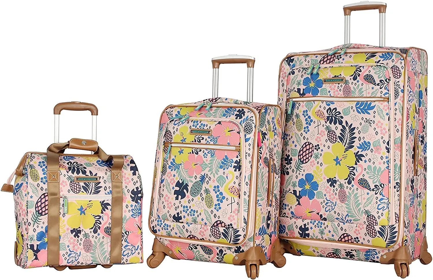 Lily Bloom Luggage 3 Piece Softside Spinner Suitcase Set Collection (Cabin Pink)