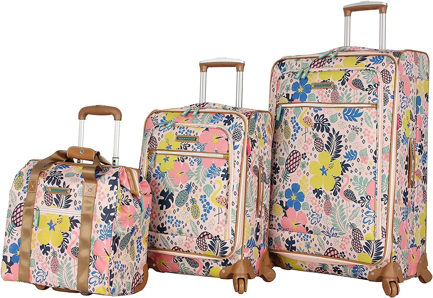 Lily Bloom Luggage 3 Piece Softside Spinner Suitcase Set Collection (Cabin Pink)