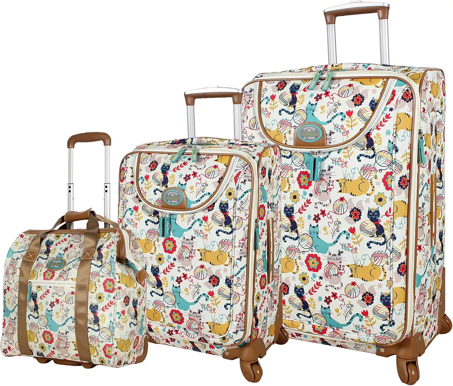 Lily Bloom Luggage 3 Piece Softside Spinner Suitcase Set Collection (Furry Friend)