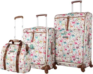 Lily Bloom Luggage 3 Piece Softside Spinner Suitcase Set Collection (Giraffe Park)