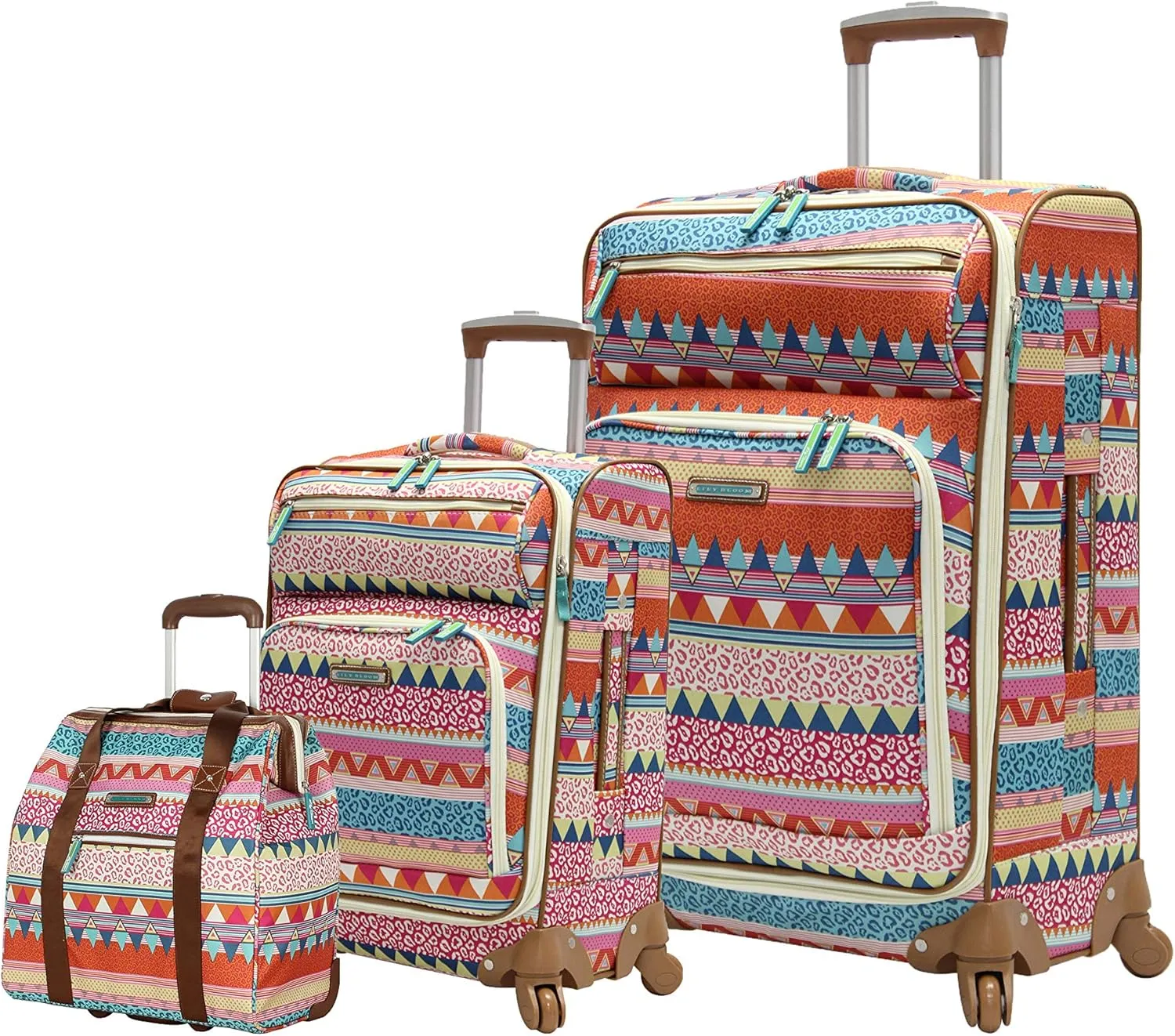 Lily Bloom Luggage 3 Piece Softside Spinner Suitcase Set Collection (On the Prowl)