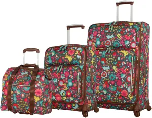 Lily Bloom Luggage 3 Piece Softside Spinner Suitcase Set Collection (Playful Gray)