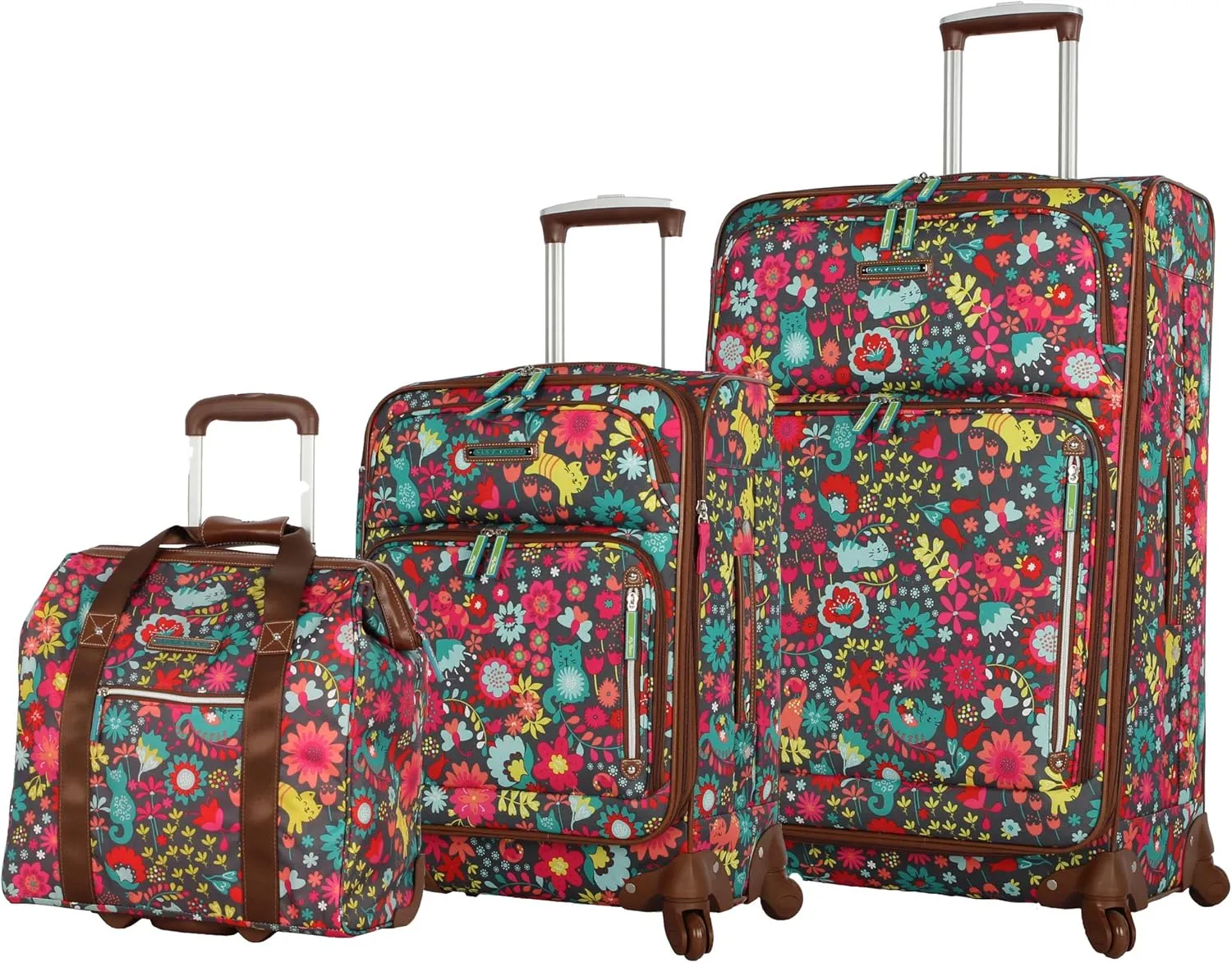 Lily Bloom Luggage 3 Piece Softside Spinner Suitcase Set Collection (Playful Gray)