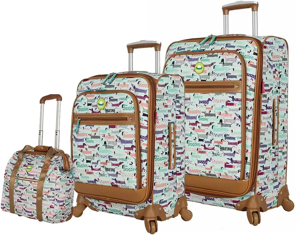 Lily Bloom Luggage 3 Piece Softside Spinner Suitcase Set Collection (Totally Paw Some)