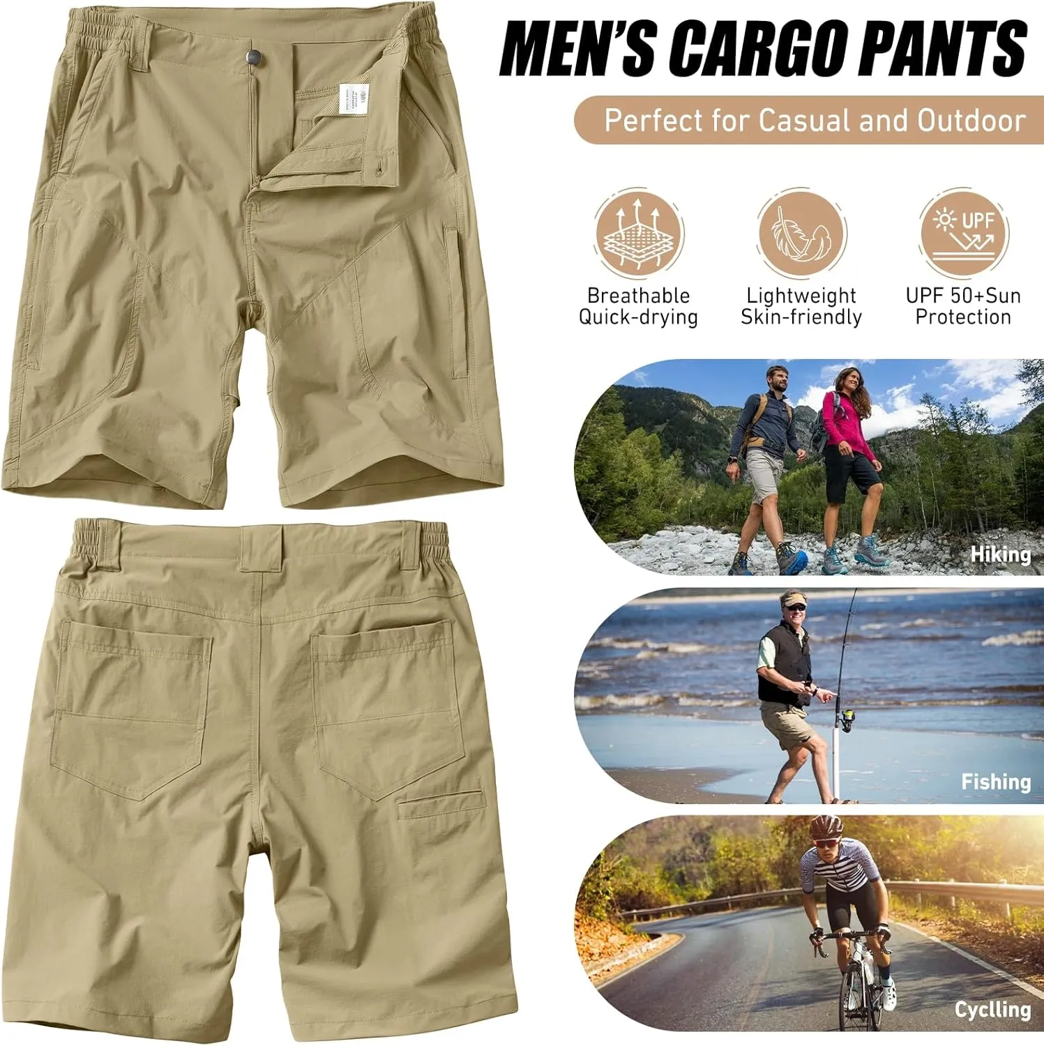 linlon Men's Hiking Cargo Shorts Quick Dry Lightweight Travel Shorts with Pockets for Fishing Camping