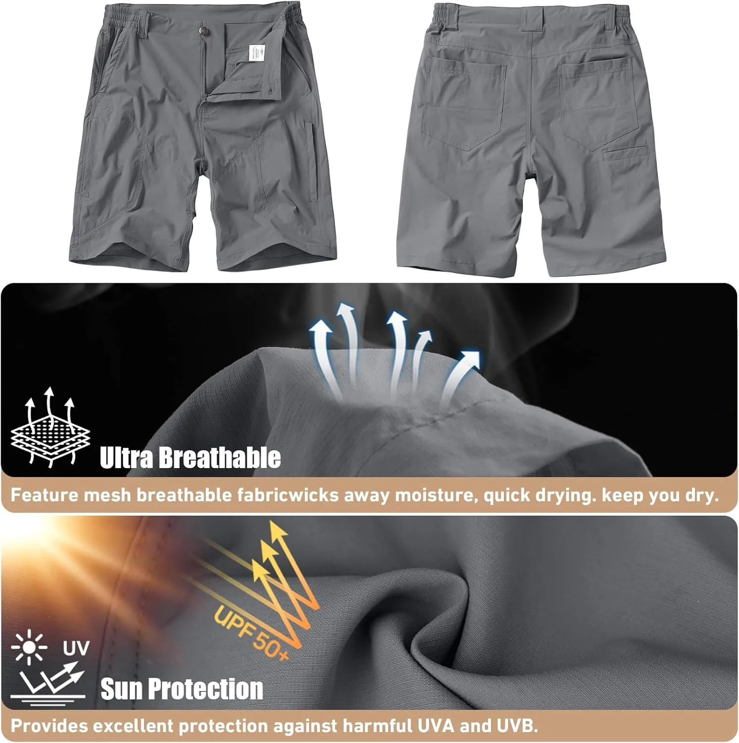 linlon Men's Hiking Cargo Shorts Quick Dry Lightweight Travel Shorts with Pockets for Fishing Camping