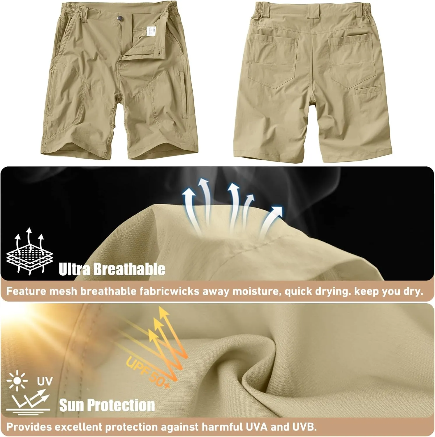 linlon Men's Hiking Cargo Shorts Quick Dry Lightweight Travel Shorts with Pockets for Fishing Camping