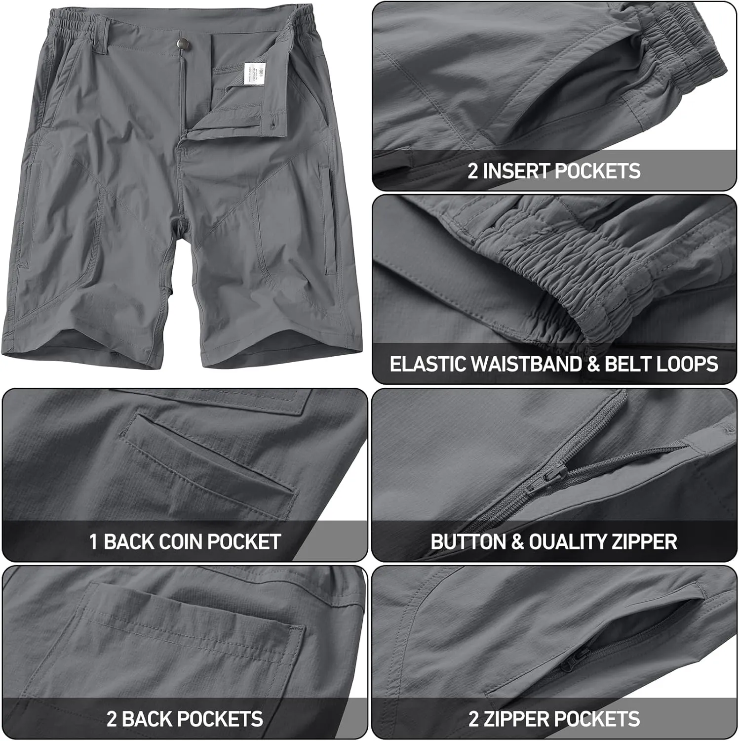 linlon Men's Hiking Cargo Shorts Quick Dry Lightweight Travel Shorts with Pockets for Fishing Camping
