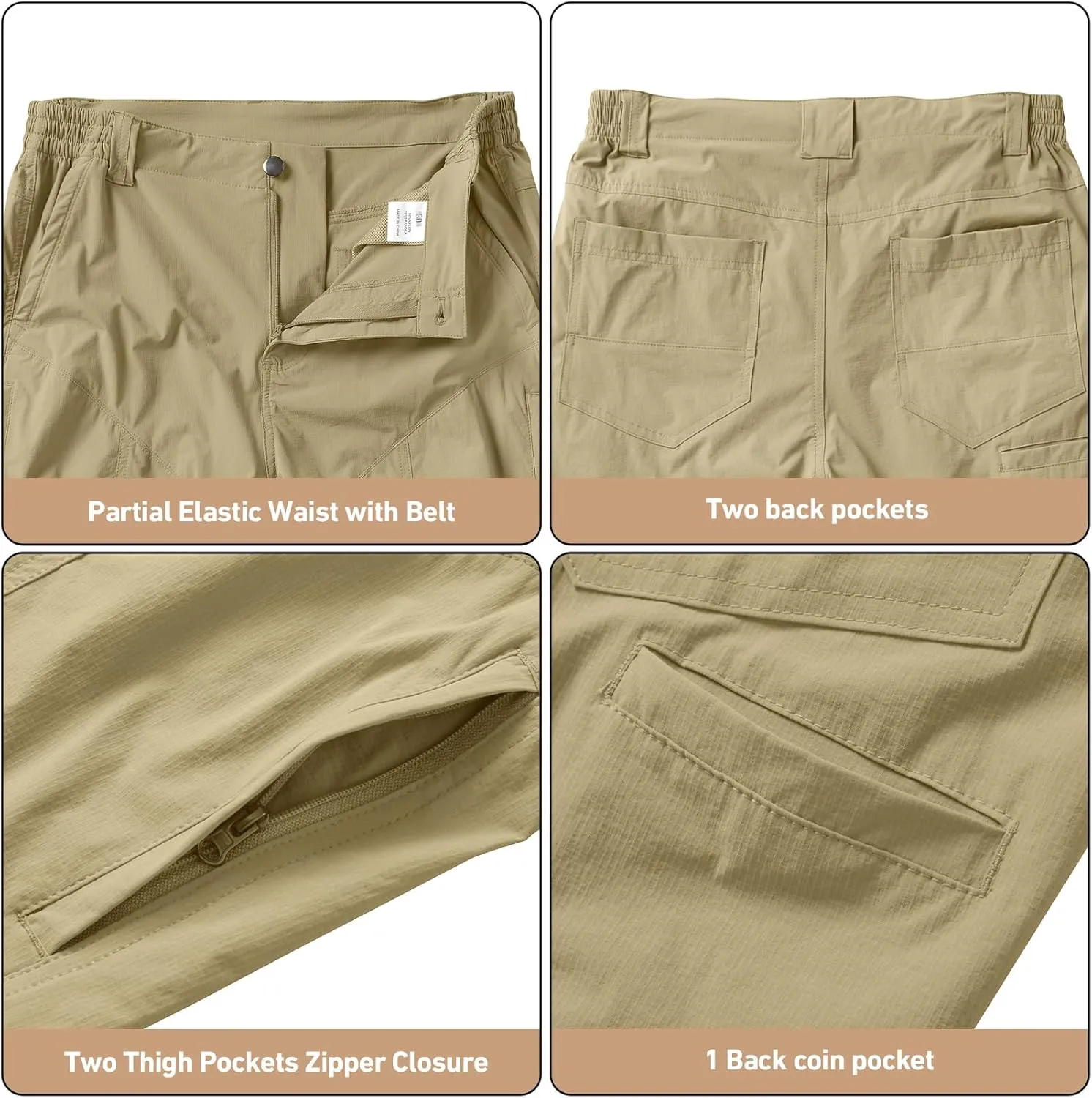 linlon Men's Hiking Cargo Shorts Quick Dry Lightweight Travel Shorts with Pockets for Fishing Camping