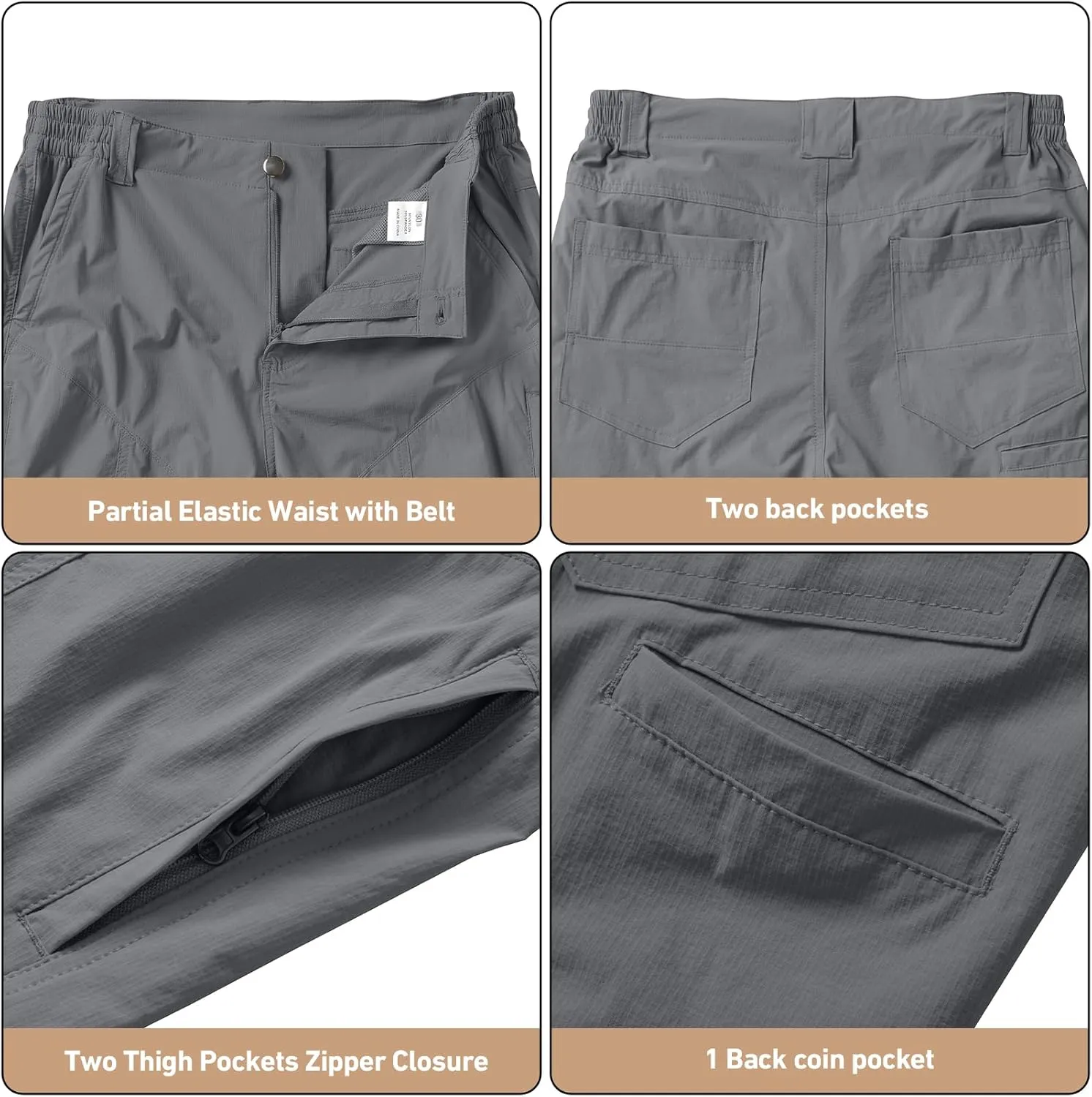linlon Men's Hiking Cargo Shorts Quick Dry Lightweight Travel Shorts with Pockets for Fishing Camping