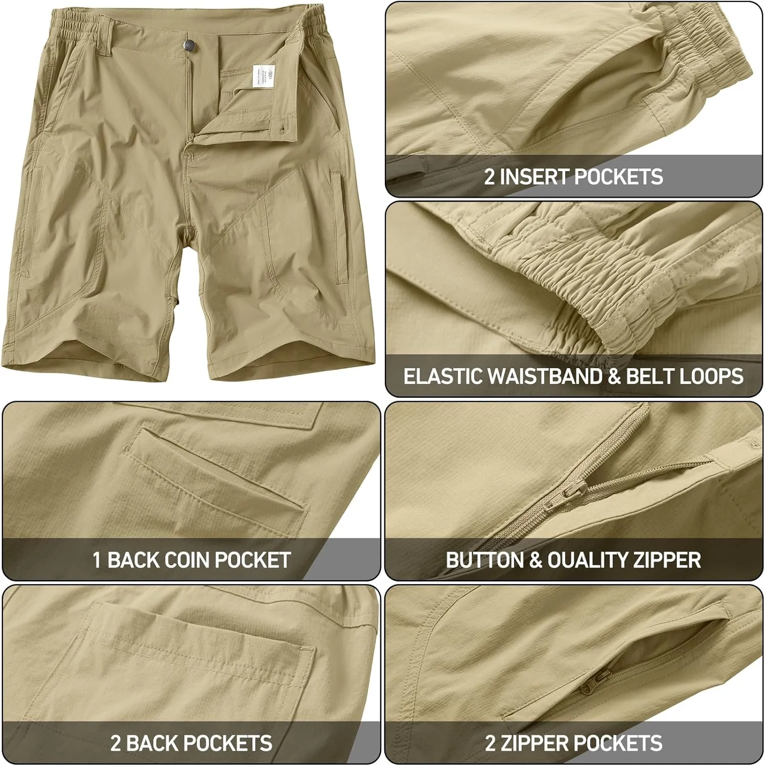 linlon Men's Hiking Cargo Shorts Quick Dry Lightweight Travel Shorts with Pockets for Fishing Camping
