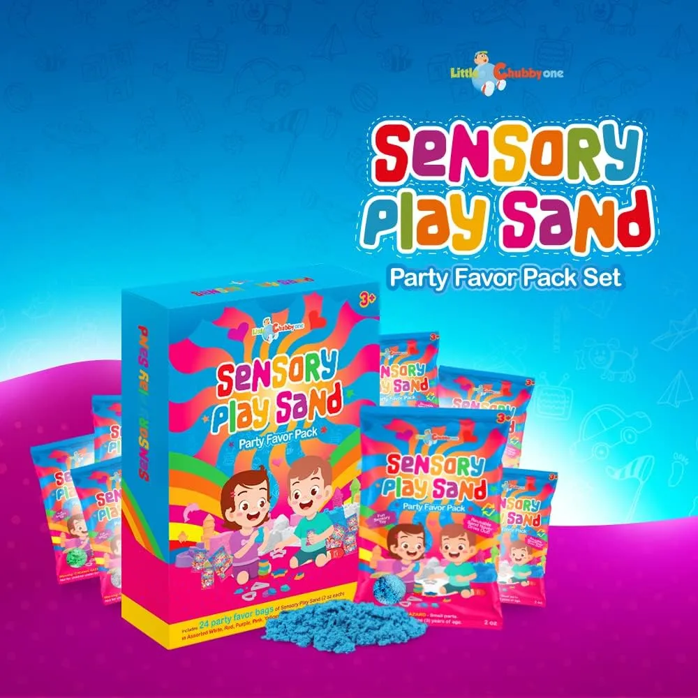 LITTLE CHUBBY ONE Sensory Play Sand Party Favor Pack Set - 24 Count 2oz Play Sand Set - Sensory Molding Sand Toy Inspires Creativity & Imagination Use for Goodie Bags & Stocking Stuffers