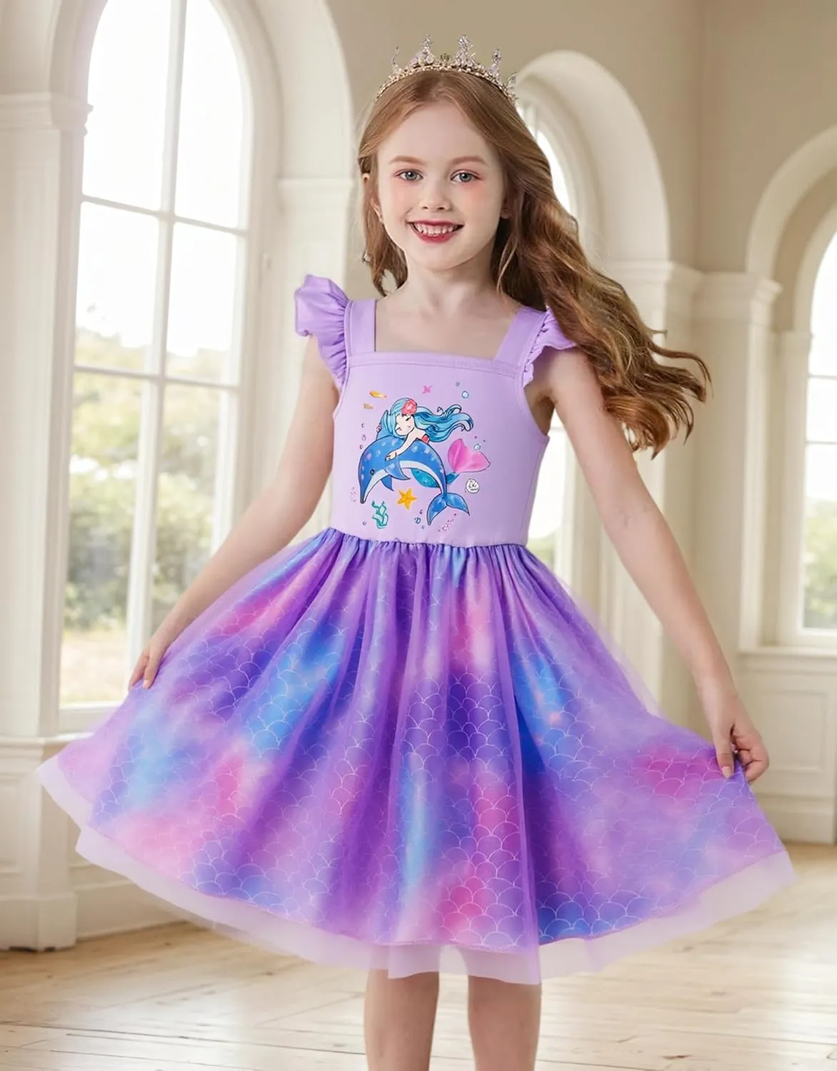 Little Girl Dresses Flutter Sleeve Tulle Tutu Dress Toddler Summer Clothes Kids Birthday Party Outfit 1-8 Years Old