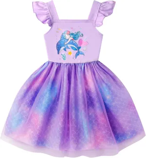 Little Girl Dresses Flutter Sleeve Tulle Tutu Dress Toddler Summer Clothes Kids Birthday Party Outfit 1-8 Years Old