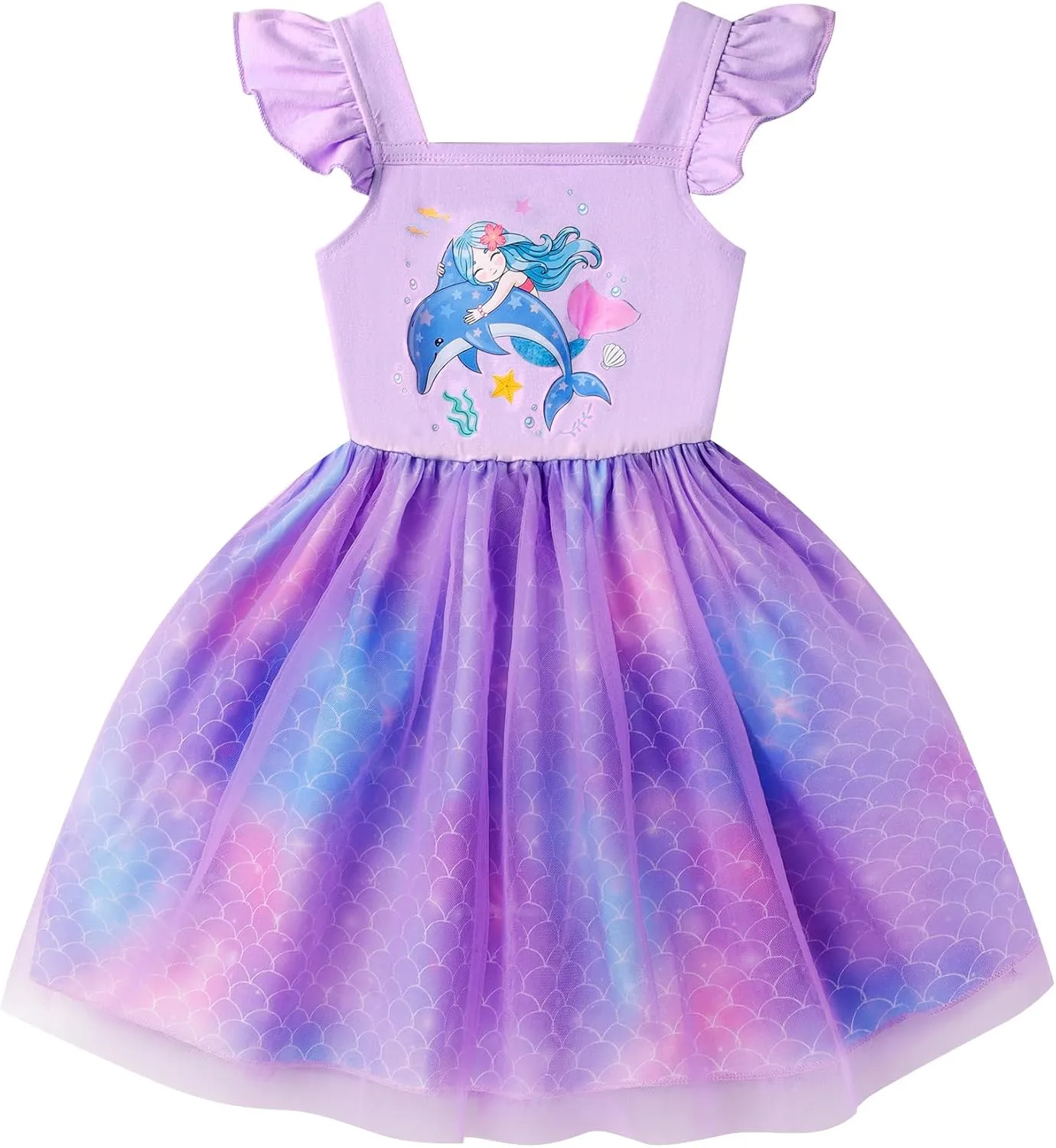 Little Girl Dresses Flutter Sleeve Tulle Tutu Dress Toddler Summer Clothes Kids Birthday Party Outfit 1-8 Years Old
