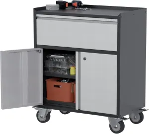 Locking Garage Metal Storage Cabinet on Wheels with 2 Door and 1 Drawer, Rolling Tool Cabinets for Garage, Warehouse, Utility Room, Black/Gray, Assembly Required