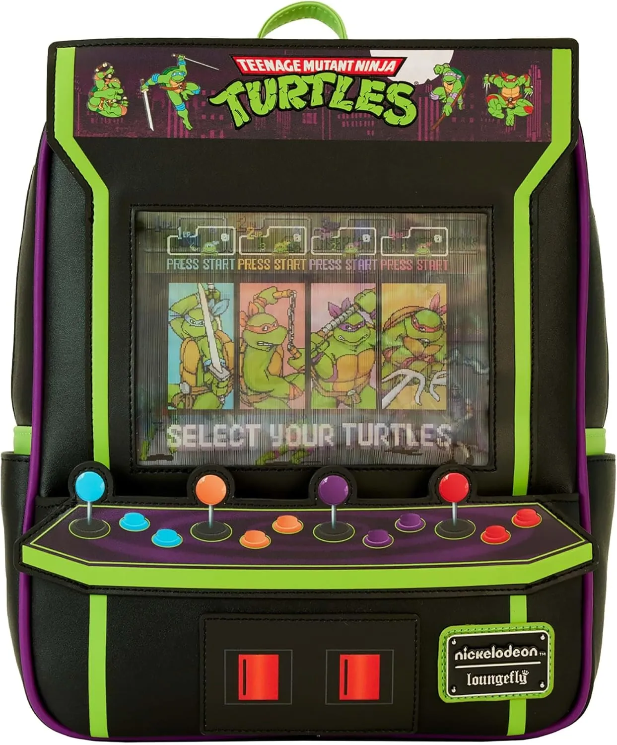Loungefly Teenage Mutant Ninja Turtles 40th Anniversary Vintage Arcade Mini Backpack, Black/Charcoal, Taglia unica