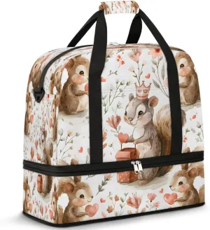 Love Heart Squirrels Travel Duffel Bag, Travel Essentials, Gym Bag for Women, Weekender Overnight Bag With Shoes Compartment, Carry On Bags for Airplanes