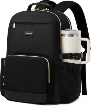 LOVEVOOK Laptop Backpack for Women with Pouch Pocket for Large Capacity Cup,15.6 Inch Laptop Computer Bag Travel Backpack Purse,Waterproof Work Business Backpack College Teacher Bags,Black