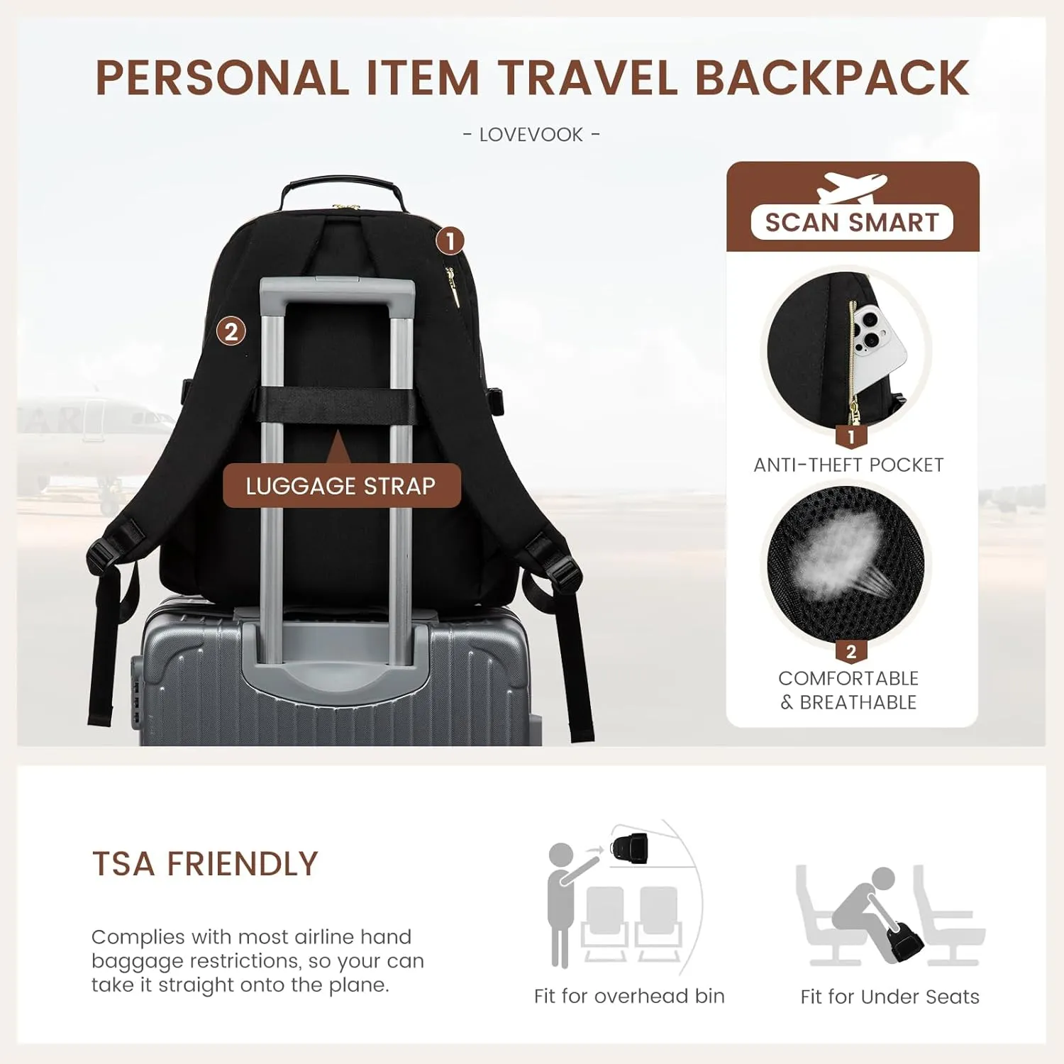 LOVEVOOK Laptop Backpack for Women with Pouch Pocket for Large Capacity Cup,15.6 Inch Laptop Computer Bag Travel Backpack Purse,Waterproof Work Business Backpack College Teacher Bags,Black