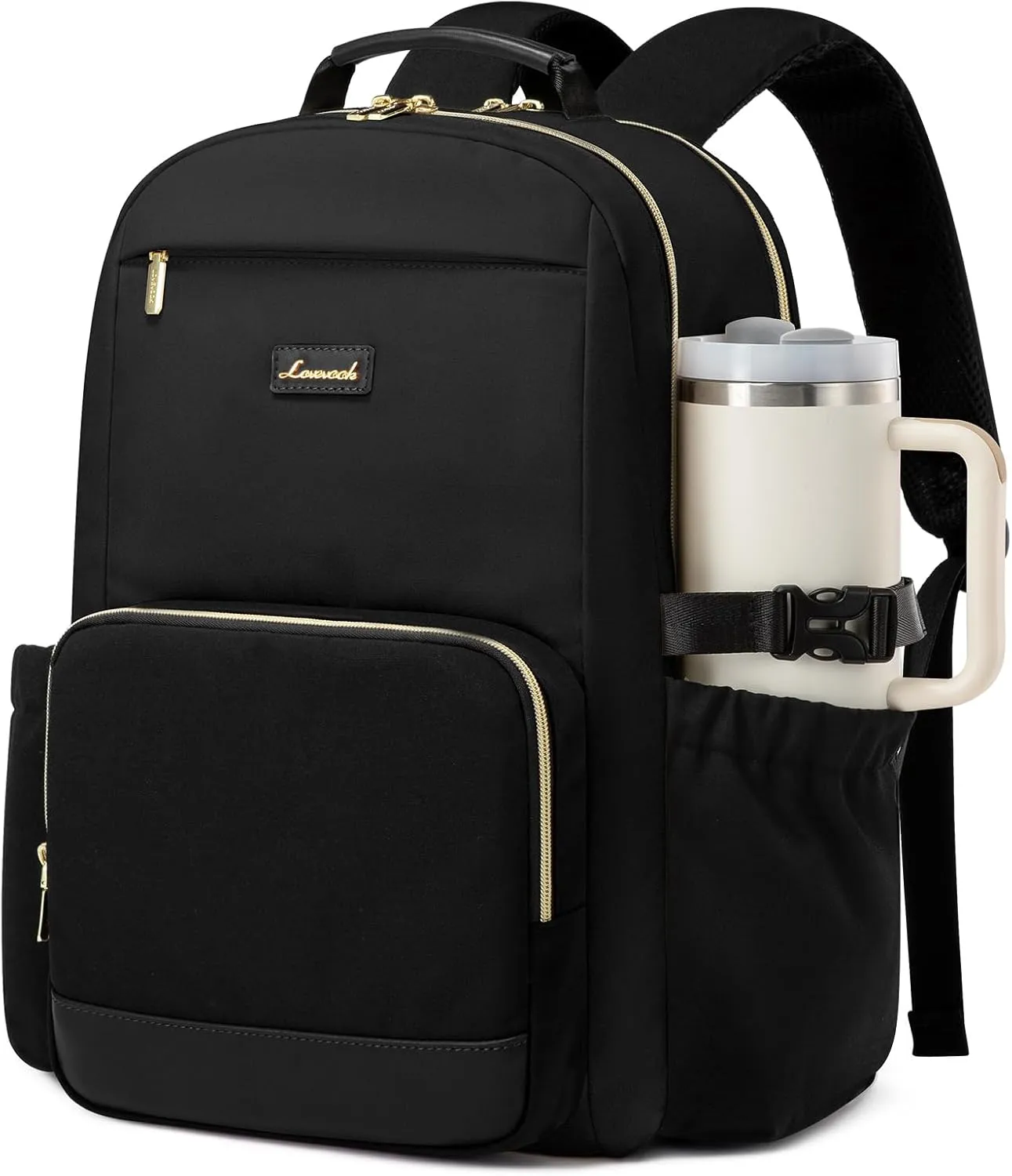 LOVEVOOK Laptop Backpack for Women with Pouch Pocket for Large Capacity Cup,15.6 Inch Laptop Computer Bag Travel Backpack Purse,Waterproof Work Business Backpack College Teacher Bags,Black
