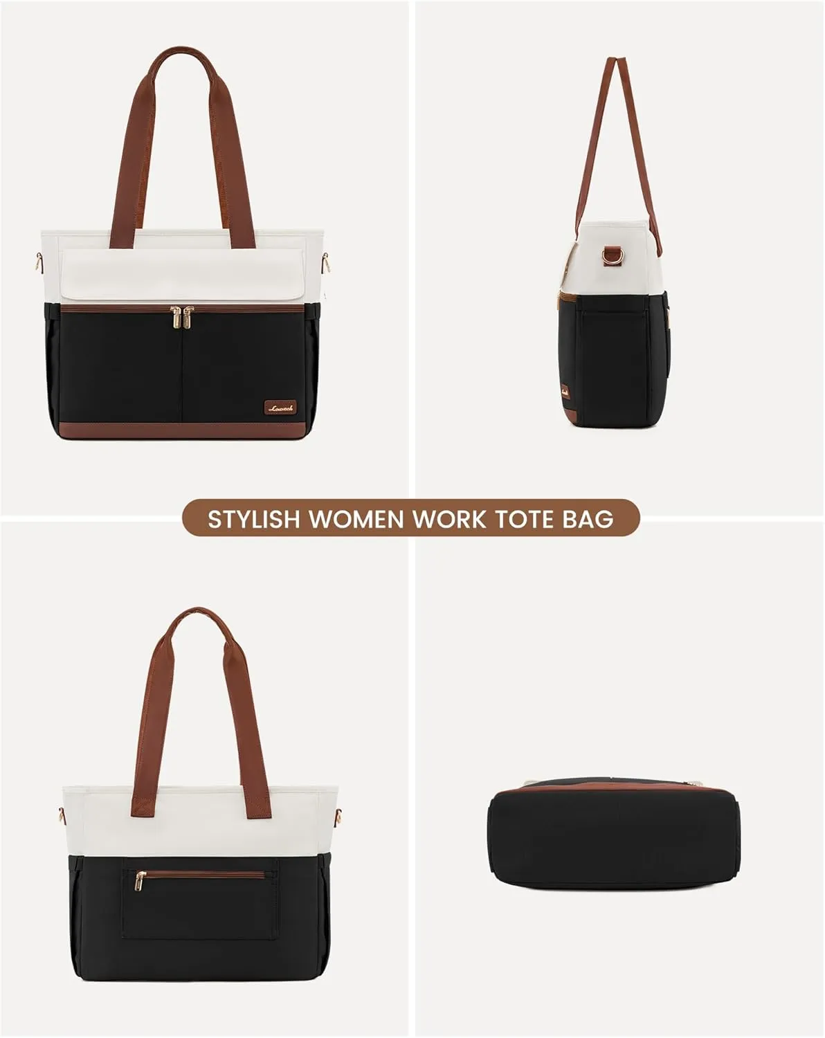 LOVEVOOK Laptop Bag for Women 15.6 Inch Laptop Large Capacity Work Bags Mutiple Pockets Teacher Bag with Removable Strap Water Resistant Computer Bags for Business Travel Nurse, Black Brown