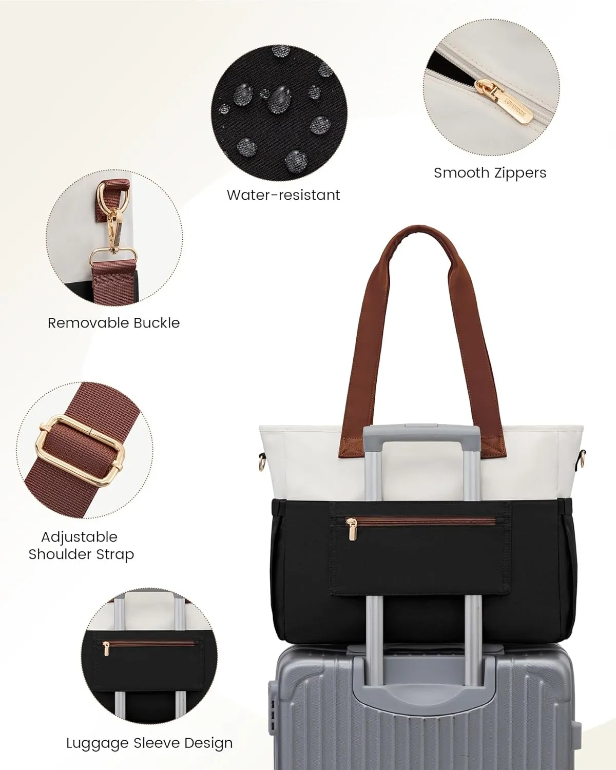 LOVEVOOK Laptop Bag for Women 15.6 Inch Laptop Large Capacity Work Bags Mutiple Pockets Teacher Bag with Removable Strap Water Resistant Computer Bags for Business Travel Nurse, Black Brown