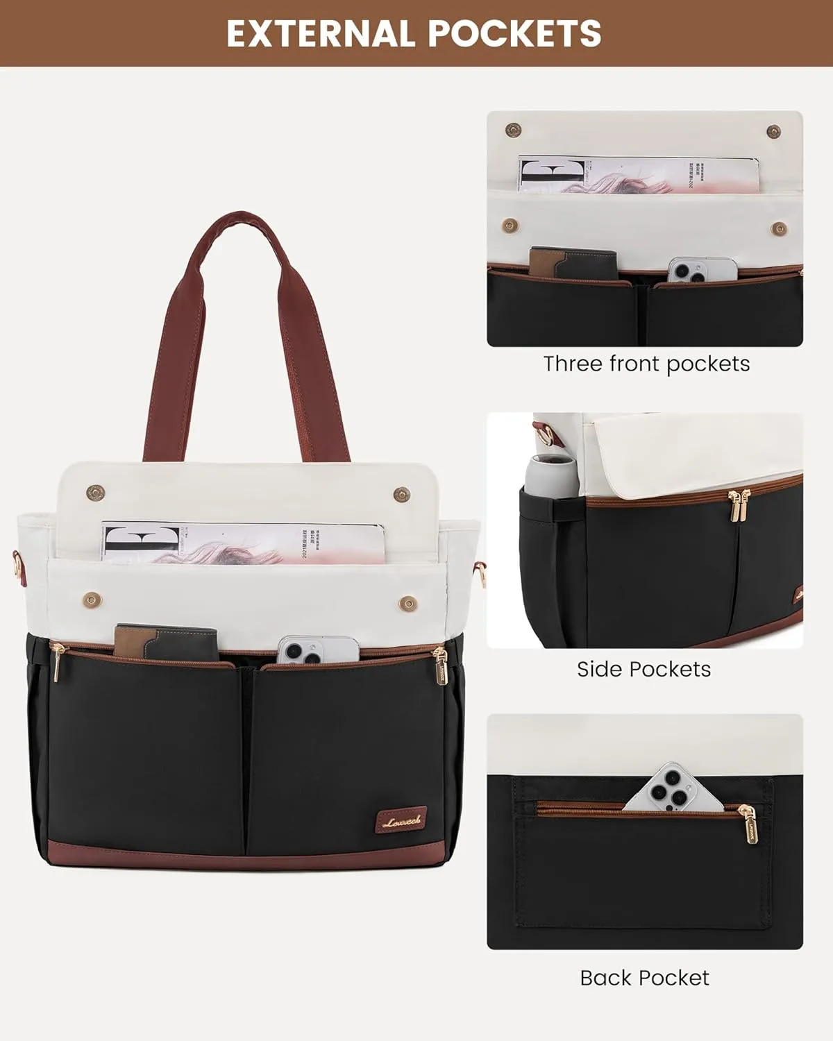LOVEVOOK Laptop Bag for Women 15.6 Inch Laptop Large Capacity Work Bags Mutiple Pockets Teacher Bag with Removable Strap Water Resistant Computer Bags for Business Travel Nurse, Black Brown