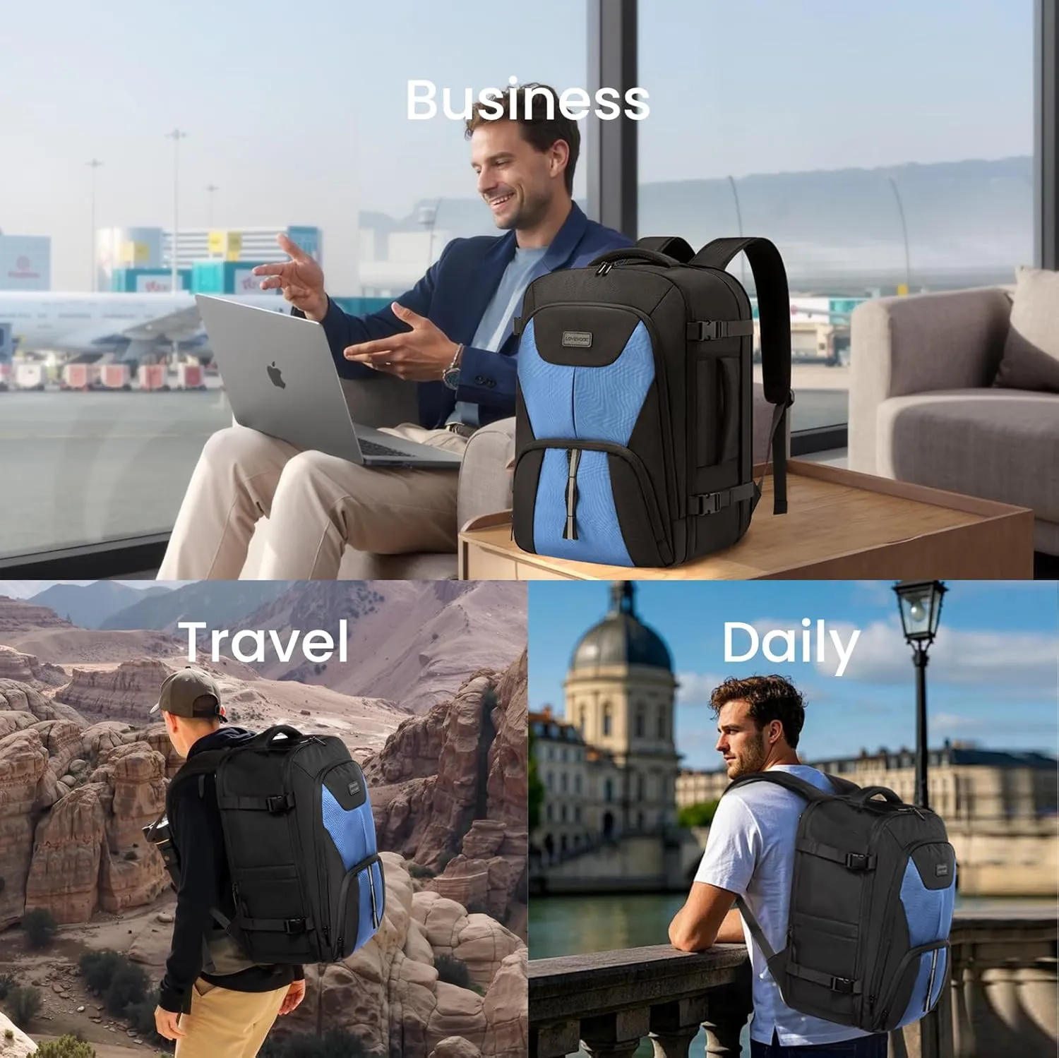 LOVEVOOK Travel Carry on Backpack for Men Women, Expandable 40L Extra Large Carry on Backpacks for Airplanes with 2 Packing Cubes,TSA Personal Item Travel Bag fits 17" Laptop,Travel Essentials