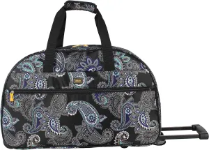 LUCAS Designer Carry On Luggage Collection - Lightweight Pattern 22 Inch Duffel Bag- Weekender Overnight Business Travel Suitcase with 2- Rolling Wheels (Paisley Peacock)