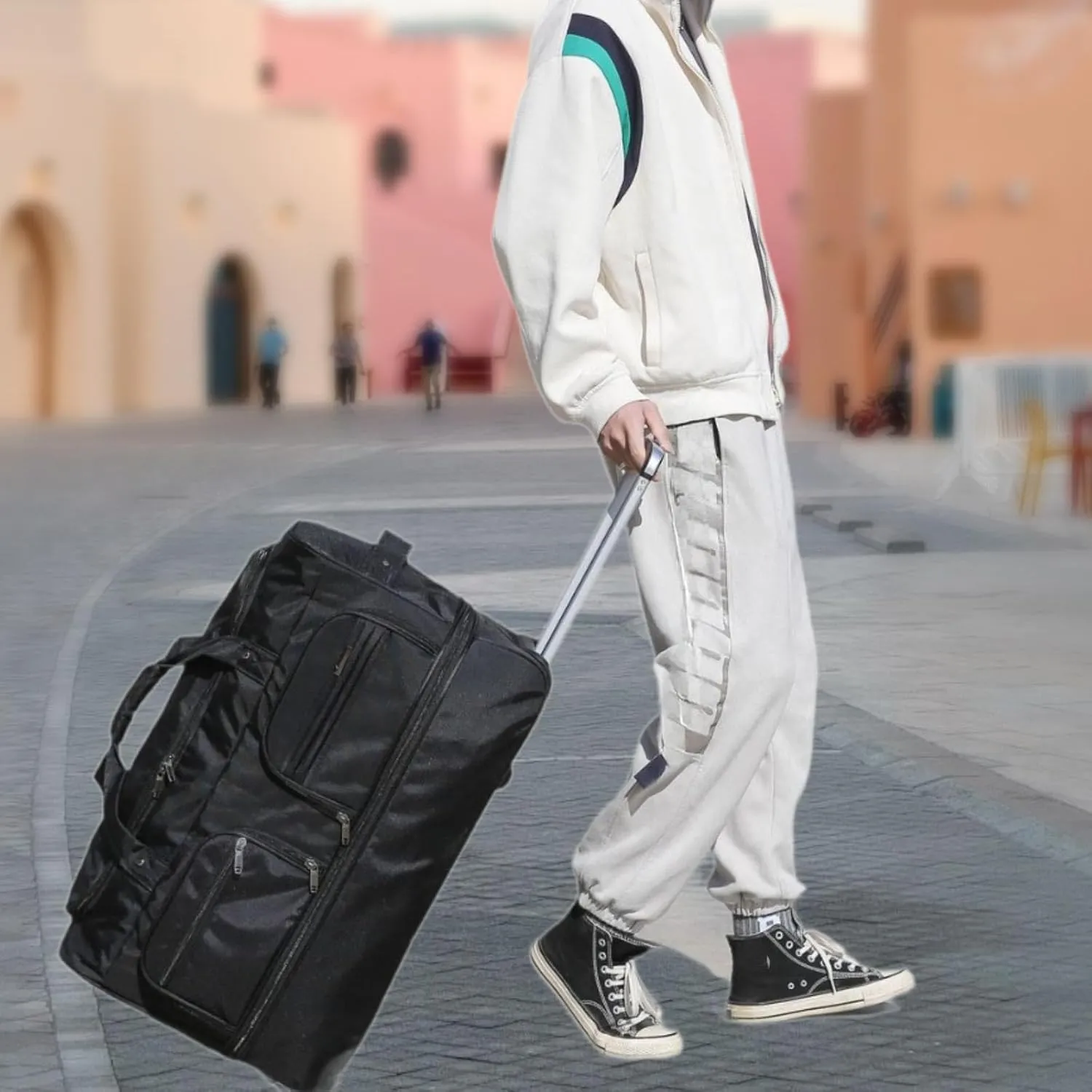 Luggage Bag with Wheels Travel Suitcase Easy to Use, Convenient, Wheeled Rolling Duffel Bag for Outdoor Men and Women, Black