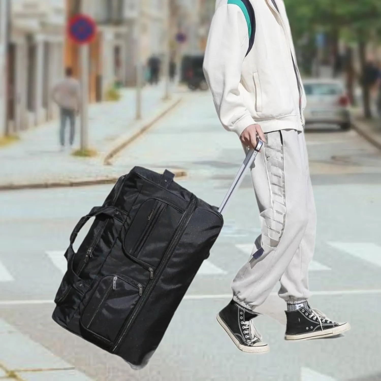 Luggage Bag with Wheels Travel Suitcase Easy to Use, Convenient, Wheeled Rolling Duffel Bag for Outdoor Men and Women, Black