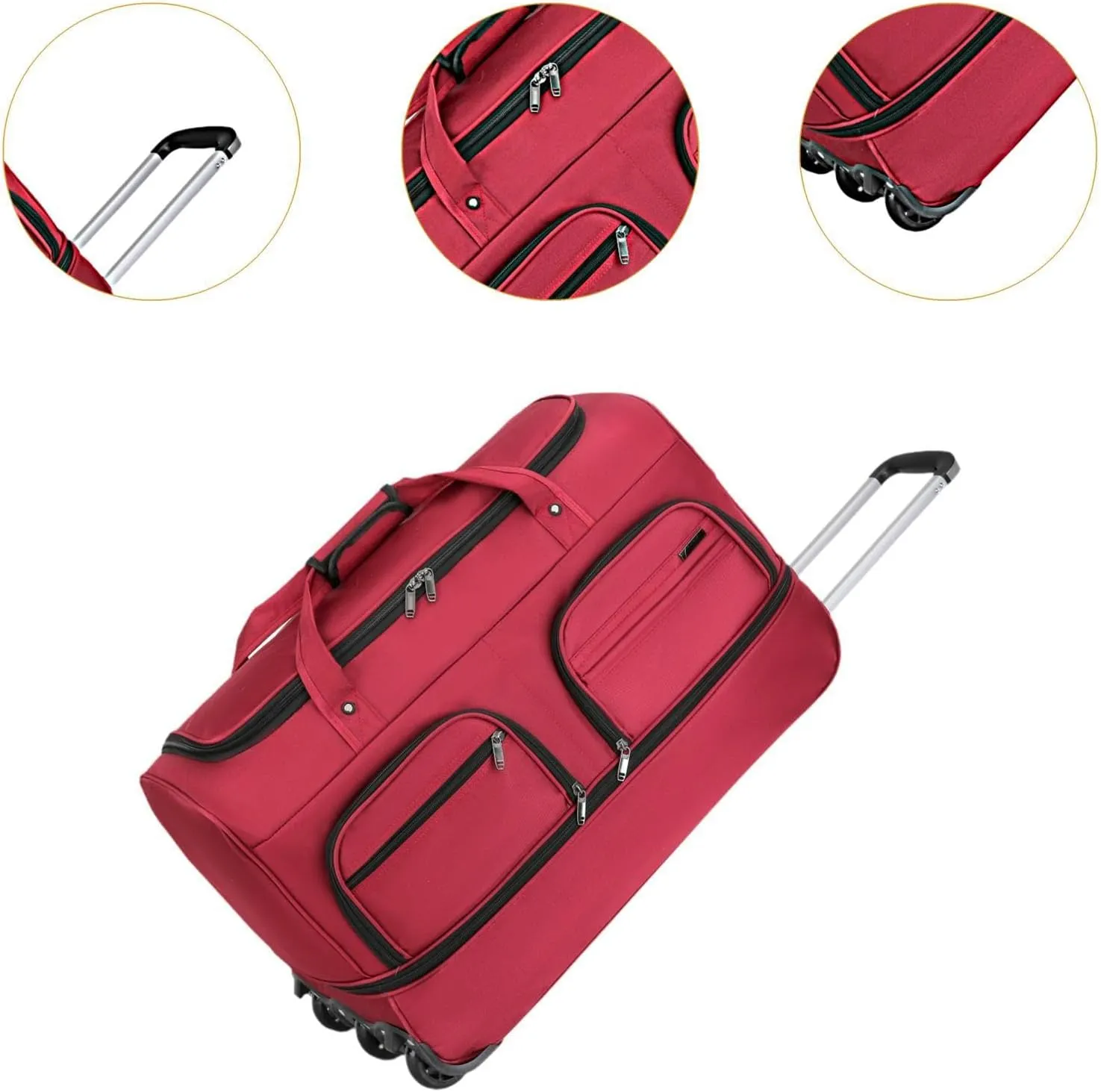 Luggage Bag with Wheels Travel Suitcase Easy to Use, Convenient, Wheeled Rolling Duffel Bag for Outdoor Men and Women, Red