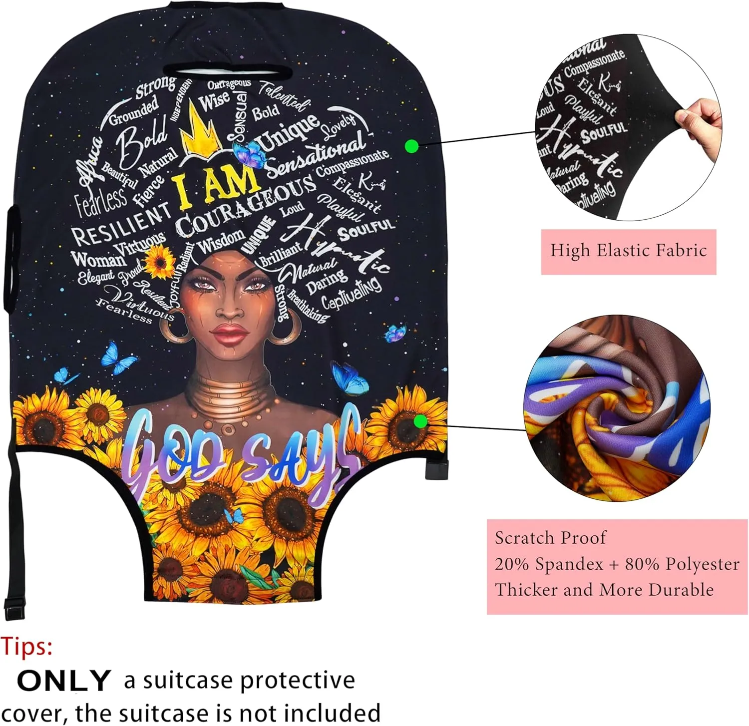Luggage Cover Approved Cute Travel Suitcase Protector African American Elastic Washable Suitcase Covers for 21-24 Inch Girl Luggage(M)