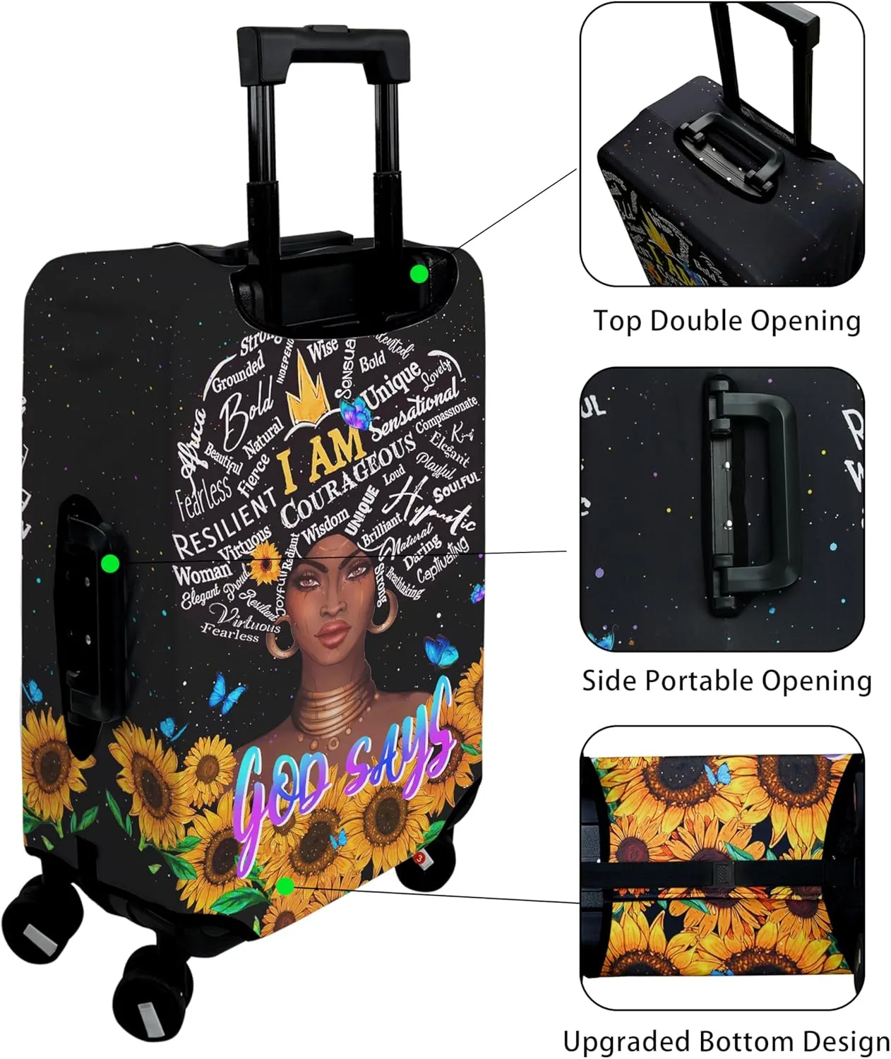 Luggage Cover Approved Cute Travel Suitcase Protector African American Elastic Washable Suitcase Covers for 21-24 Inch Girl Luggage(M)