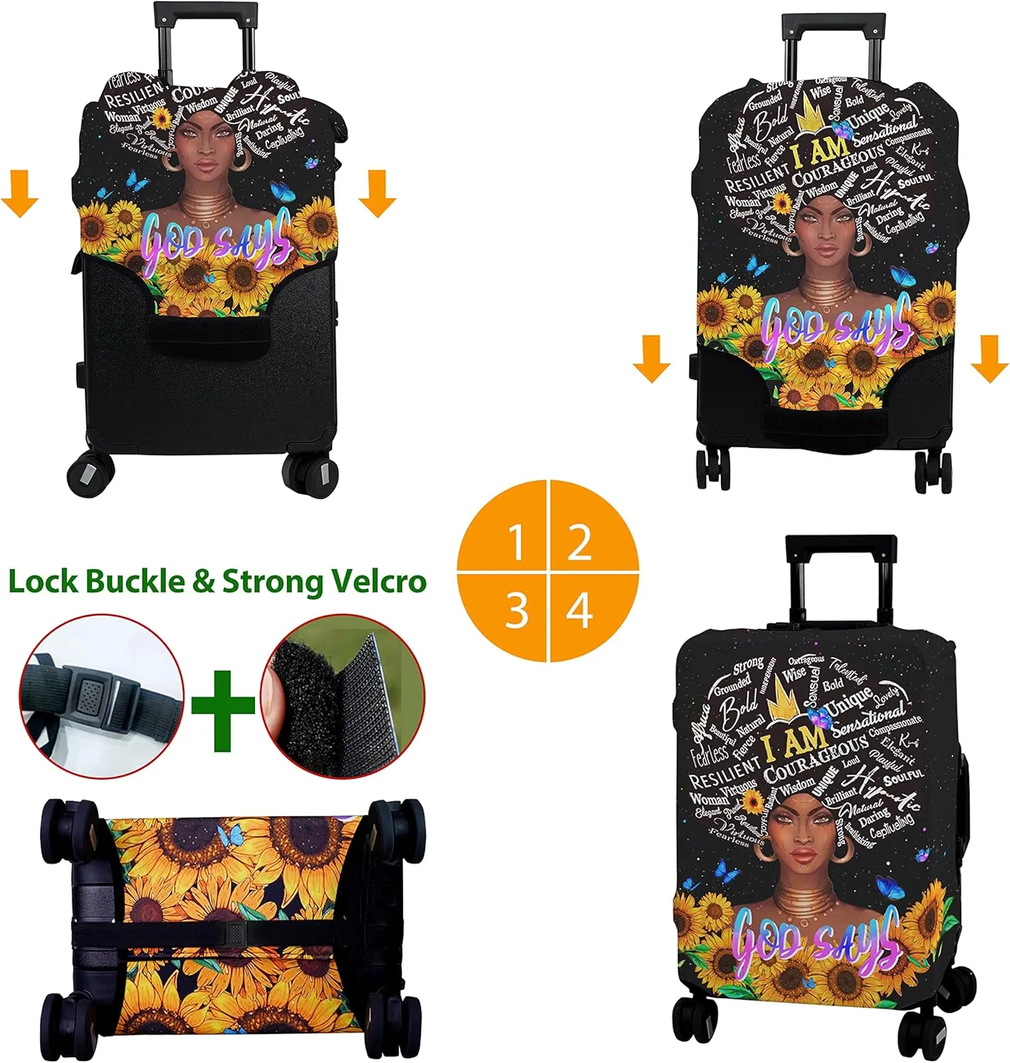 Luggage Cover Approved Cute Travel Suitcase Protector African American Elastic Washable Suitcase Covers for 21-24 Inch Girl Luggage(M)