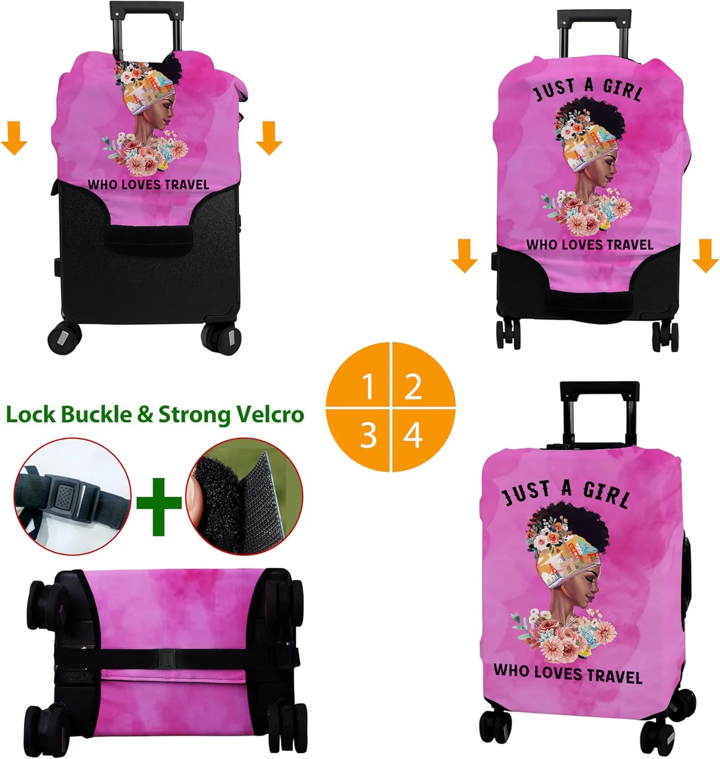 Luggage Cover Approved Cute Travel Suitcase Protector Pink Black Girl Elastic Washable Suitcase Covers for 18-20 Inch Luggage(S)