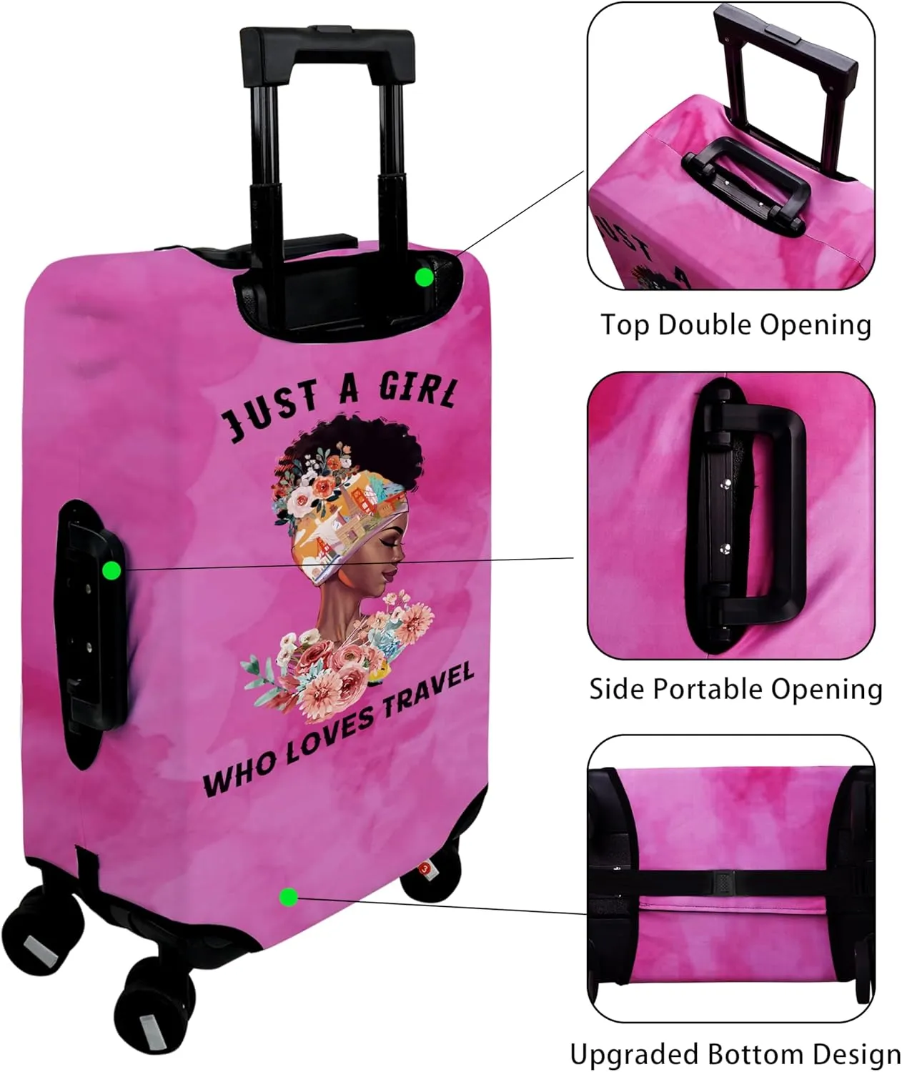 Luggage Cover Approved Cute Travel Suitcase Protector Pink Black Girl Elastic Washable Suitcase Covers for 18-20 Inch Luggage(S)