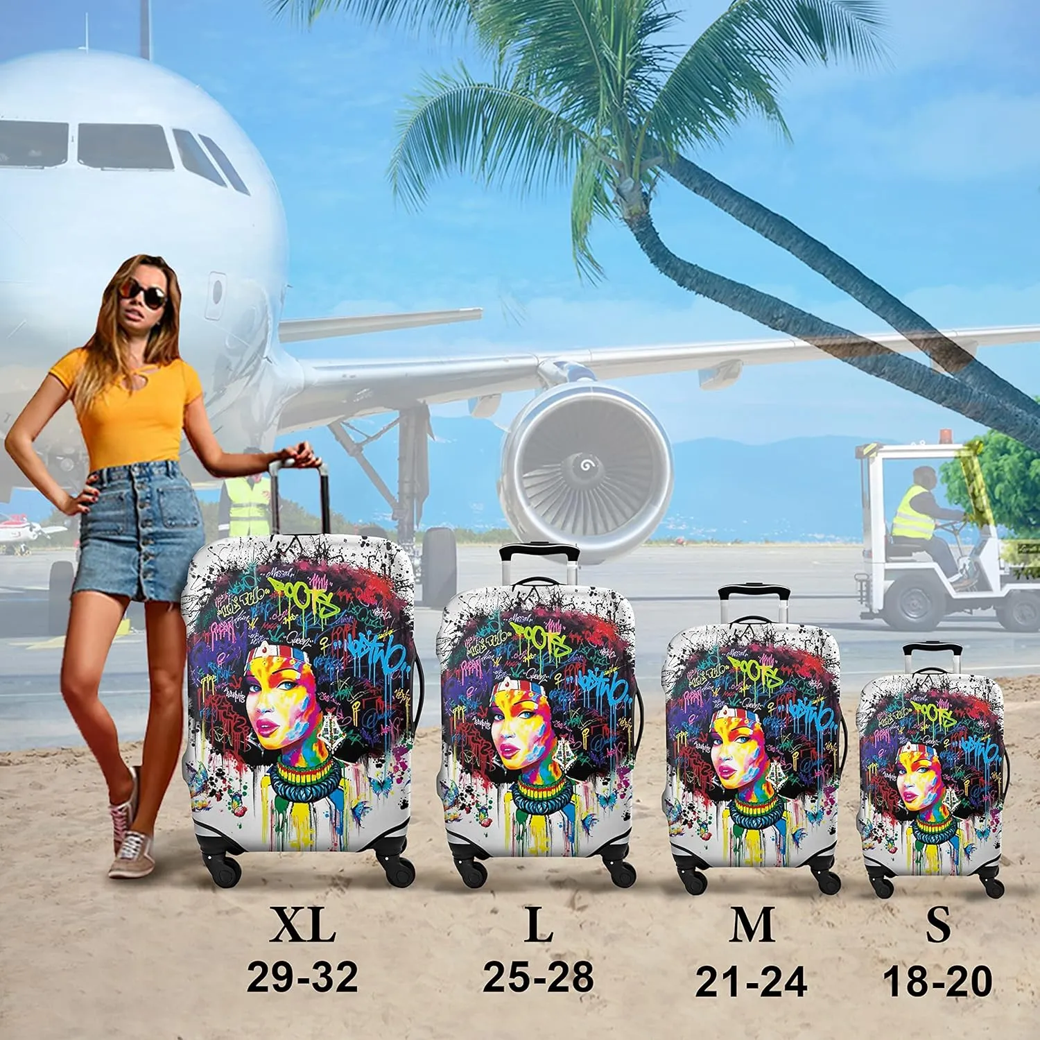 Luggage Cover Approved Travel Suitcase Protector African American Elastic Washable Suitcase Covers for 18-20 Inch Luggage(S)