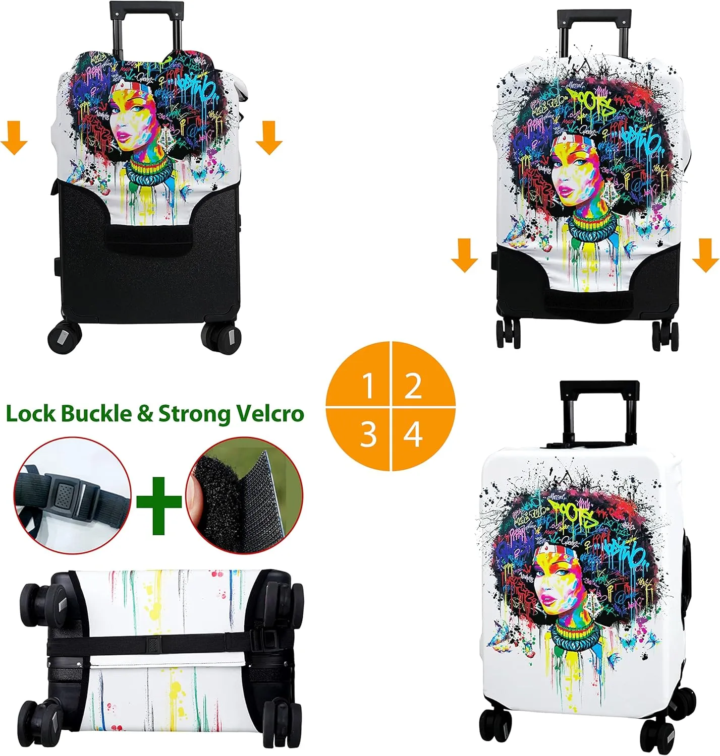 Luggage Cover Approved Travel Suitcase Protector African American Elastic Washable Suitcase Covers for 18-20 Inch Luggage(S)