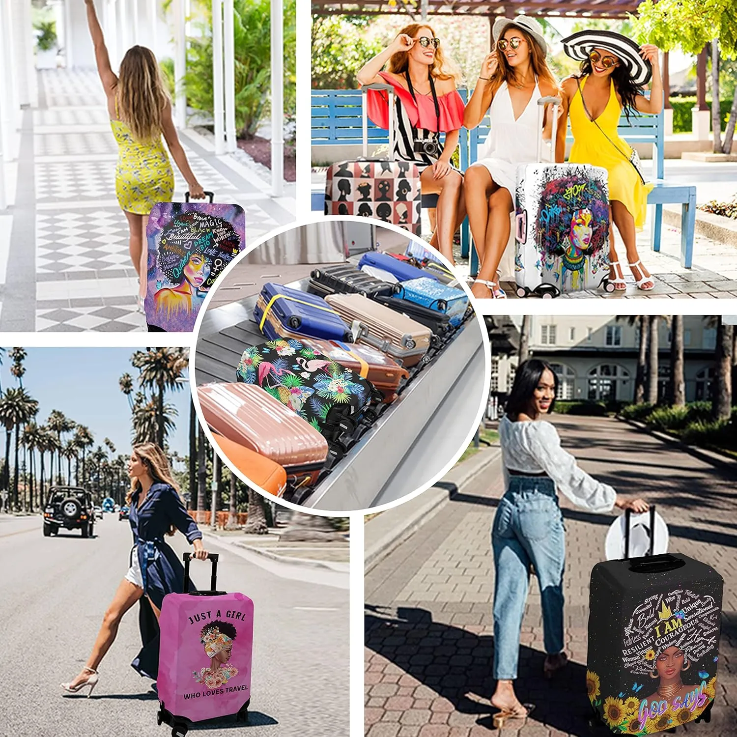 Luggage Cover Approved Travel Suitcase Protector African American Elastic Washable Suitcase Covers for 21-24 Inch Luggage(M)