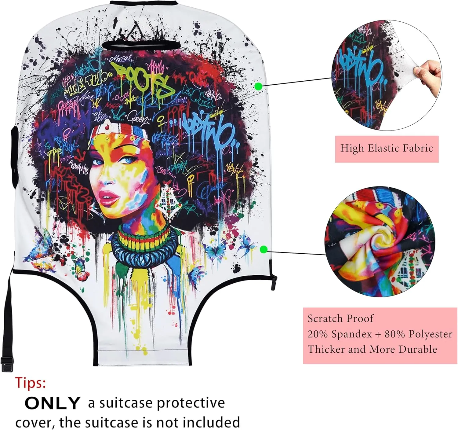 Luggage Cover Approved Travel Suitcase Protector African American Elastic Washable Suitcase Covers for 21-24 Inch Luggage(M)