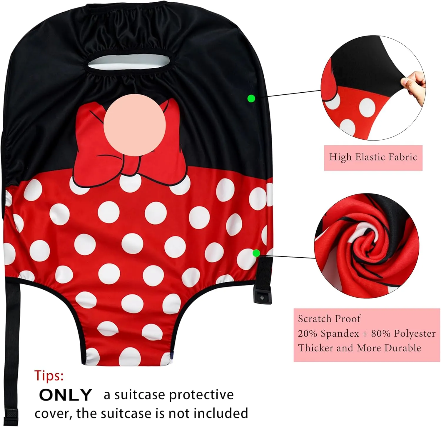 Luggage Cover Approved Travel Suitcase Protector Cute Dots Bow Elastic Washable Baggage Covers for 18-20 inch Luggage(M)
