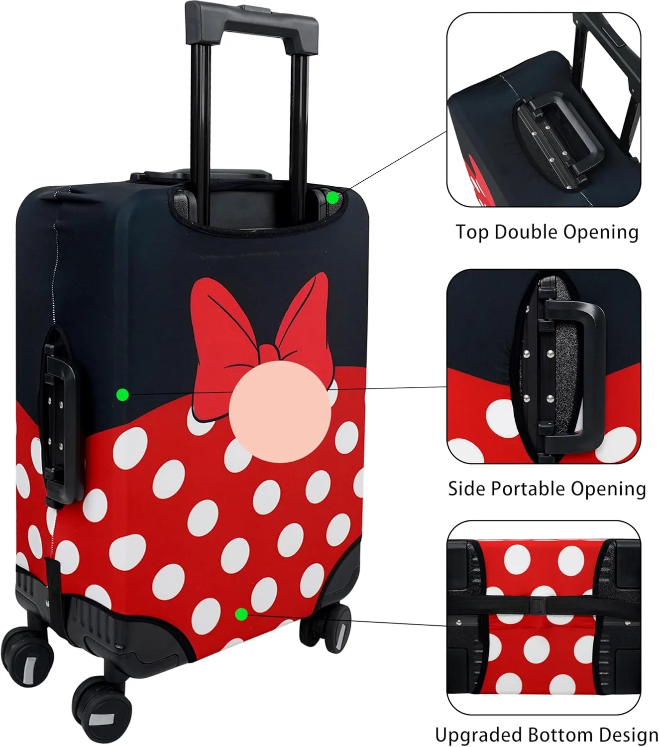 Luggage Cover Approved Travel Suitcase Protector Cute Dots Bow Elastic Washable Baggage Covers for 18-20 inch Luggage(M)